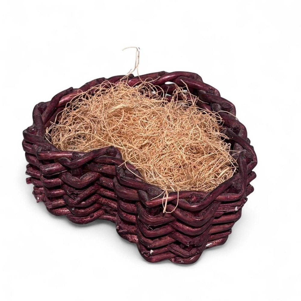 Heart Shaped Woven Vine Basket Burgundy Brown Nesting Grass Floral Base Vintage